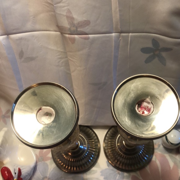 Vintage Iridescent Glass and Silvertone Brass 13”Candlesticks made India - Picture 5 of 6